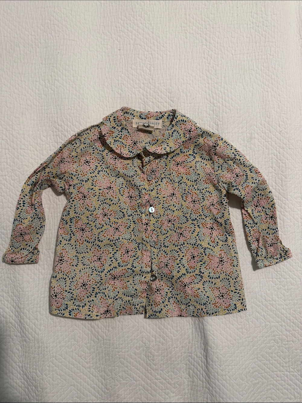 Serendipity Organics Floral Button-Up Blouse in Pink, Blue & Cream